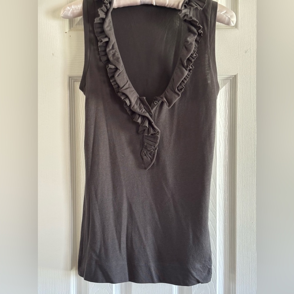 J. Crew Black Ruffle V-Neck Tank Top